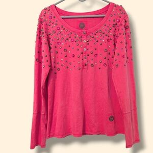Double D Ranch Pink Studded Beaded Cotton Long Sleeve Count The Stars Tee LG